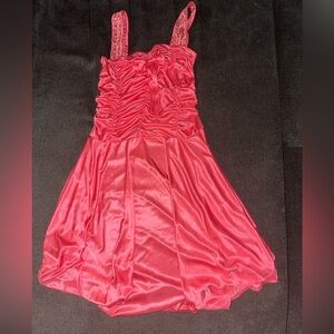 Orange and Pink Ruched Spaghetti Strap Sundress